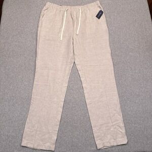 NEW Nautica Classic Fit Linen Blend Pants Mens Large Beige Wheat Flax Drawstring